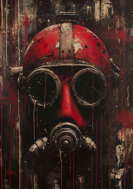 A red diving helmet | Metal Poster