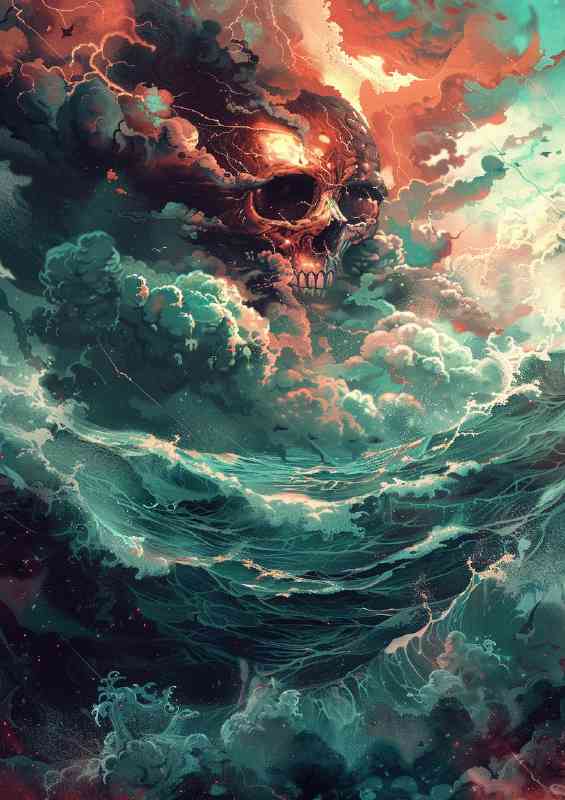 A skull between cloud and the sea | Metal Poster