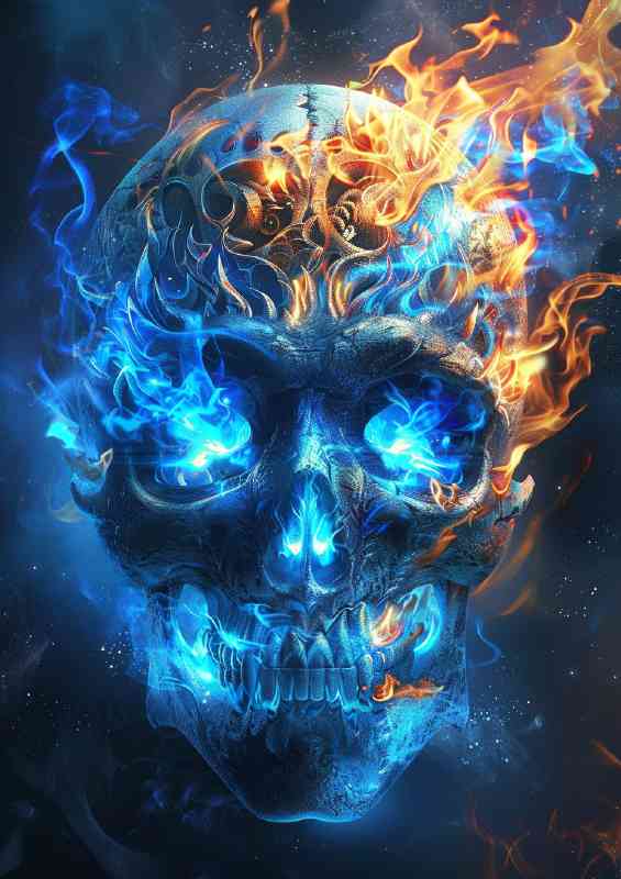 A skull with blue flames | Metal Poster