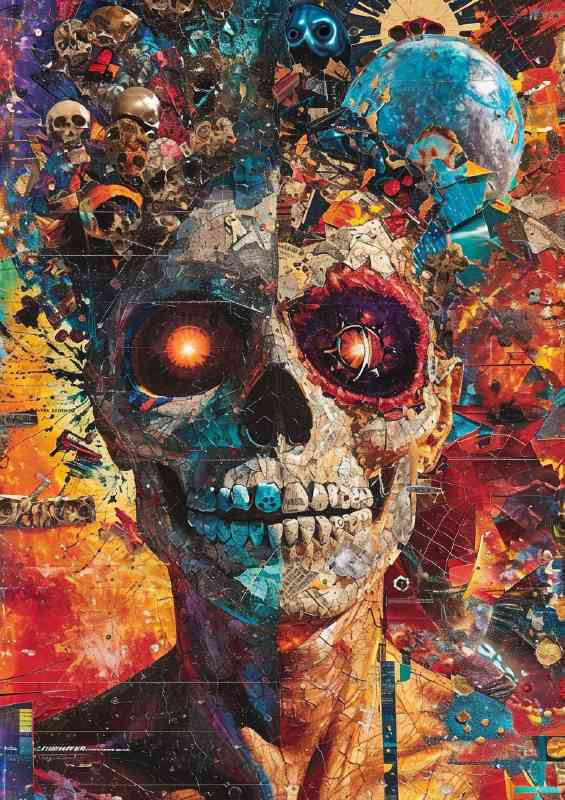 Collage with different items skull | Metal Poster