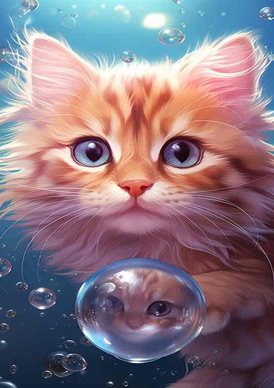 Dewy Dreams Water Droplet Cats | Metal Poster