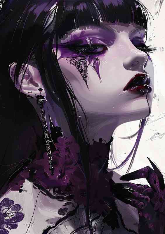 Girl with purple makeup and black hair in goth style | Metal Poster