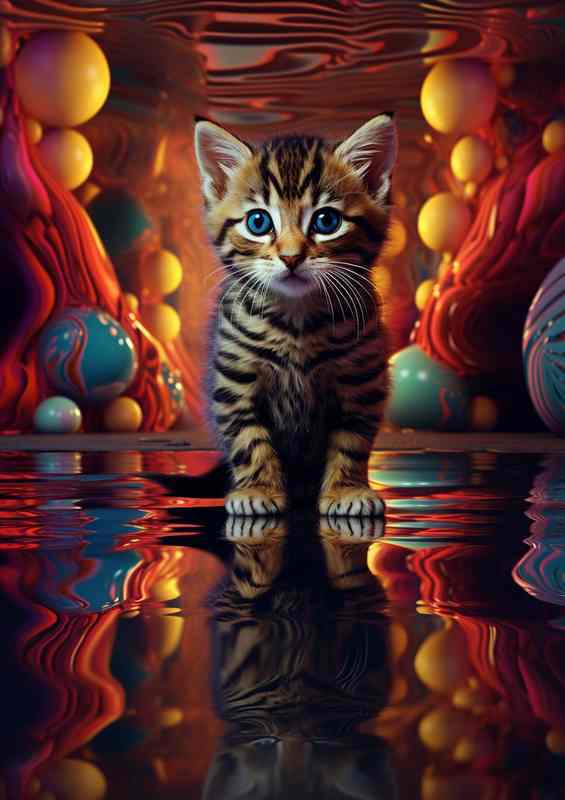 Droplet Drifters Cats in Water Scenes | Metal Poster