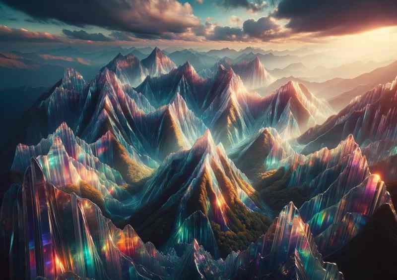 Shimmering Peaks Transparent Metal Poster | Reflecting Rainbow Hues