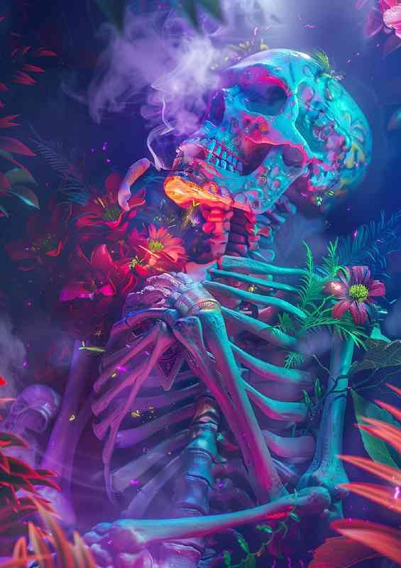 Skelleton in a psychedelic colours | Metal Poster
