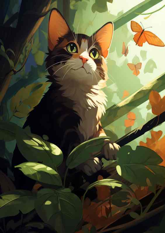 Leafy Laps Paintings of Cats Crowned with Nature | Metal Poster