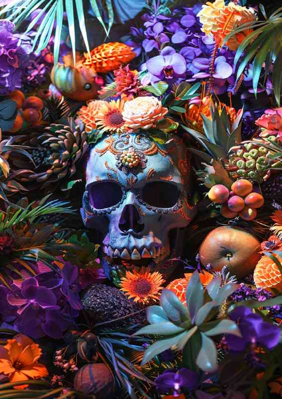 Skull in a jungle with plants | Metal Poster