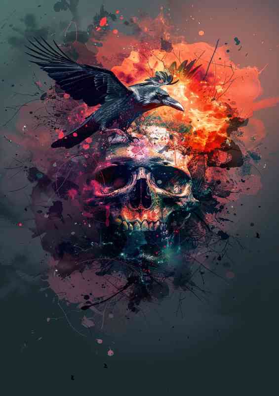 Skull in sky with raven | Metal Poster