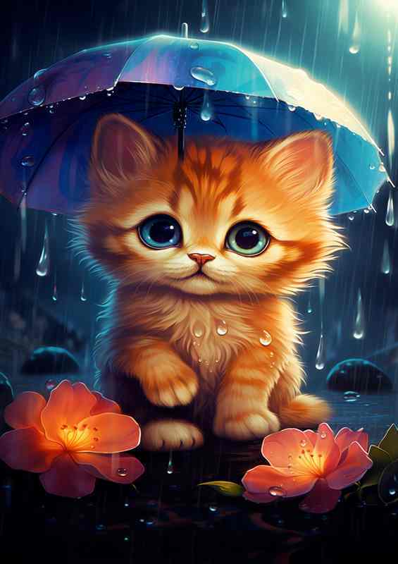 Paws And Petrichor Kitten Adventures in the Rain | Metal Poster