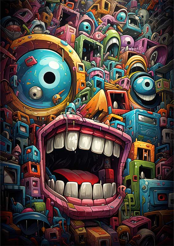 Mosaic Masks large colorful monster artwork | Metal Poster