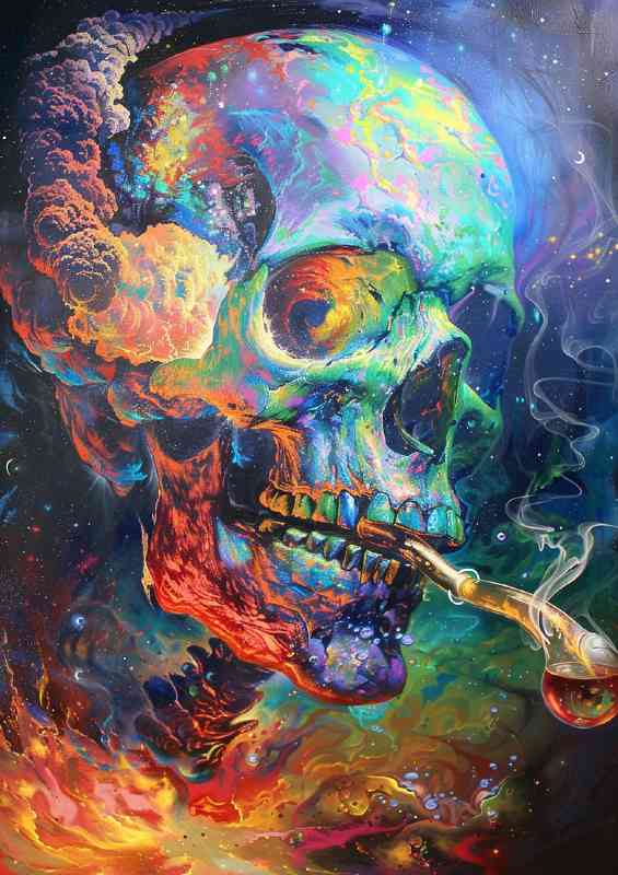 Skull with glass pipe and amazing colours | Metal Poster