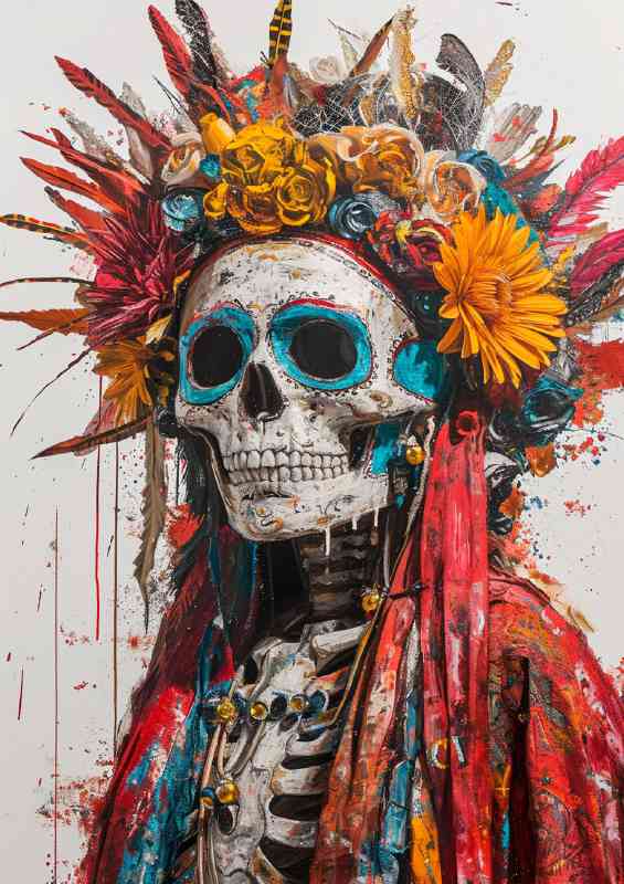 Skull with long robe and head flowers | Metal Poster