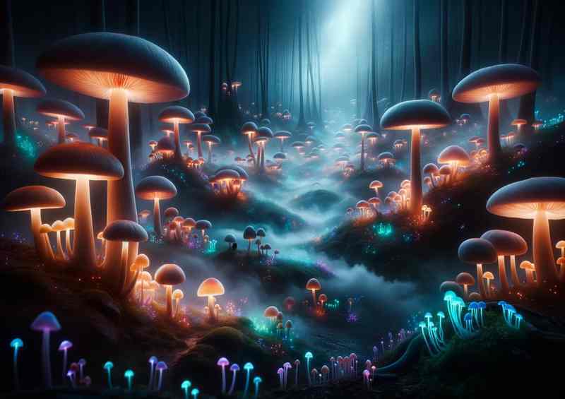 Glow Mushroom Valley Enchant Land Light Misty Glens | Metal Poster