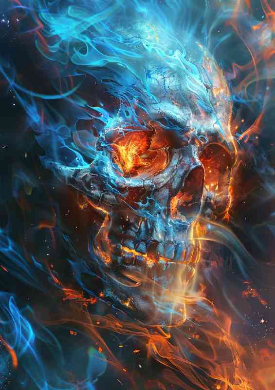 The Orange and blue skull | Metal Poster