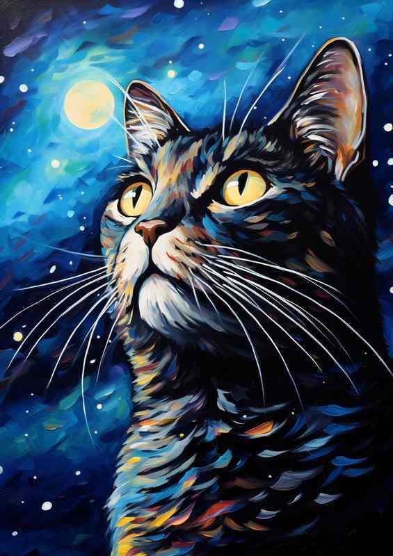 Starry Eyed Felines Cats Gazing into the Cosmic Beyond | Metal Poster