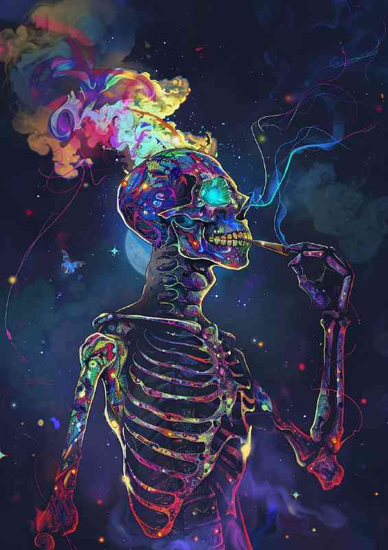 psychedelic skelleton smoke | Metal Poster