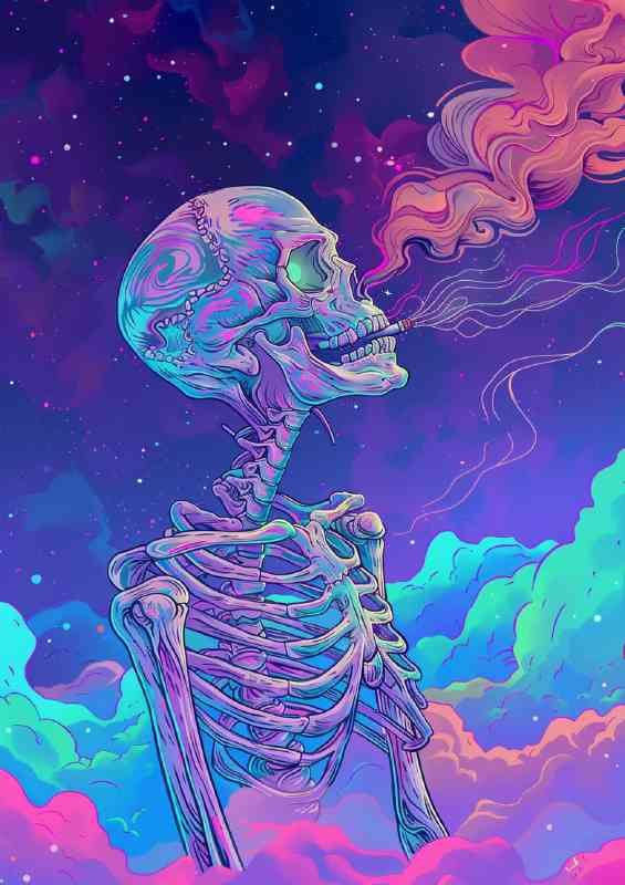skeleton in space with vibrant colours | Metal Poster