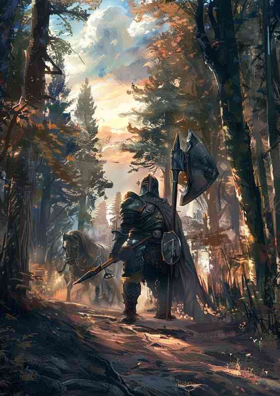 Dark Art Fantasy Knight In the forest | Metal Poster