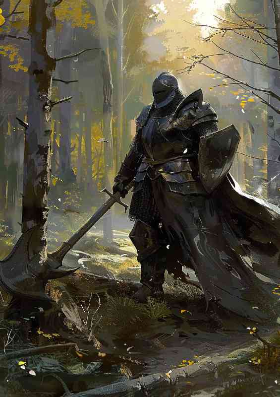 Fantasy art style painting of an armored Knight | Metal Poster