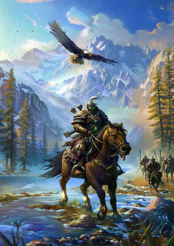 Warrior on Horseback with Eagle flying | Metal Poster