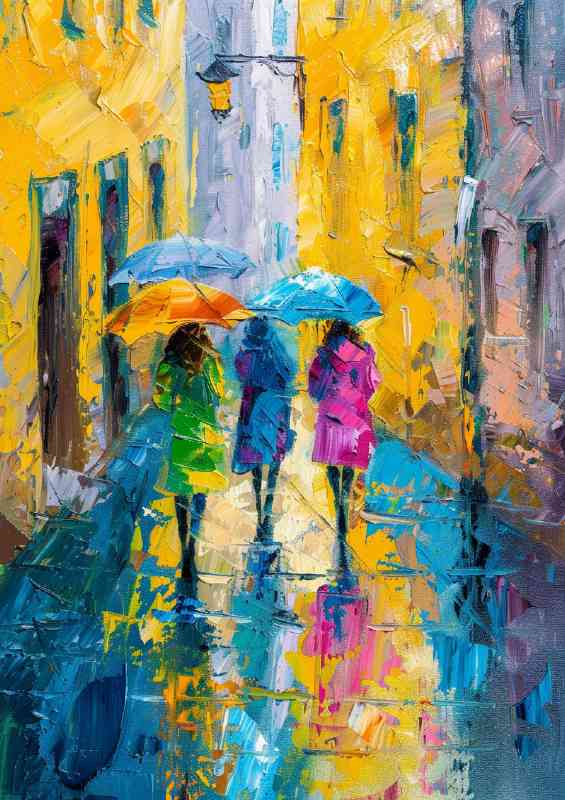 Ladys walking on a rainy day | Metal Poster