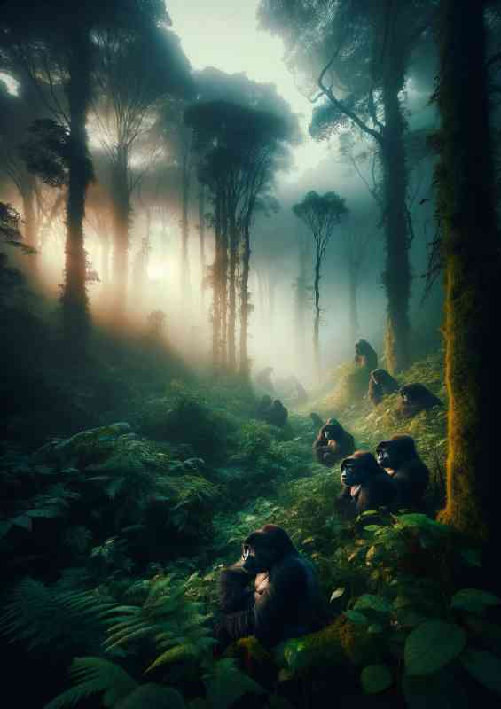Mysterious beauty of a misty mountain gorilla sanctuary | Metal Poster