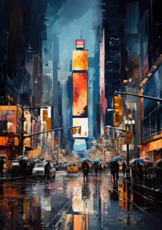 Painted art busy street in New York | Metal Poster