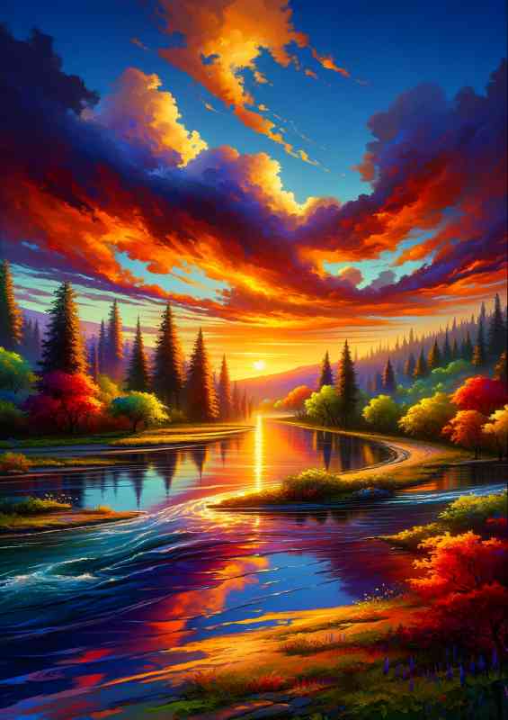Vibrant landscape at sunset | Metal Poster