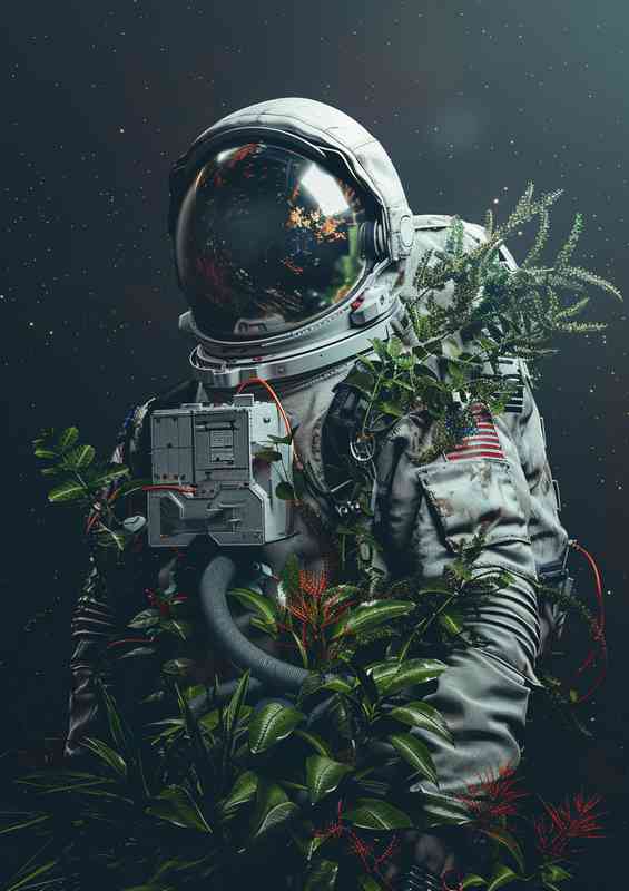 Astronaut back to earth with plants | Metal Poster