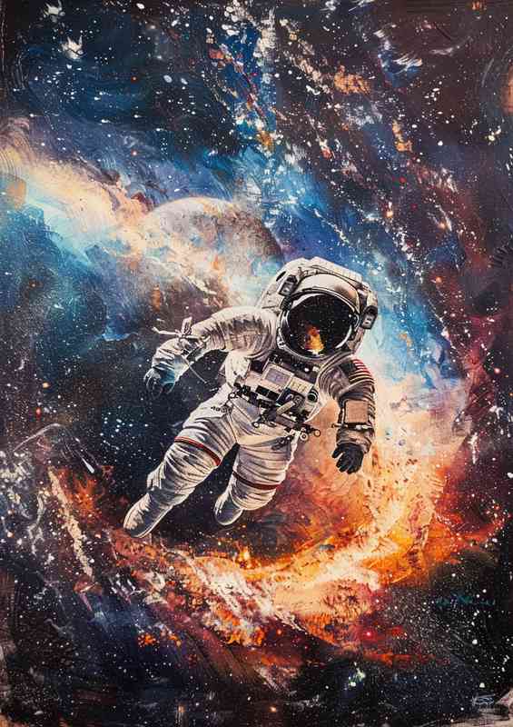 Astronaut cosmic galaxy and black hole | Metal Poster