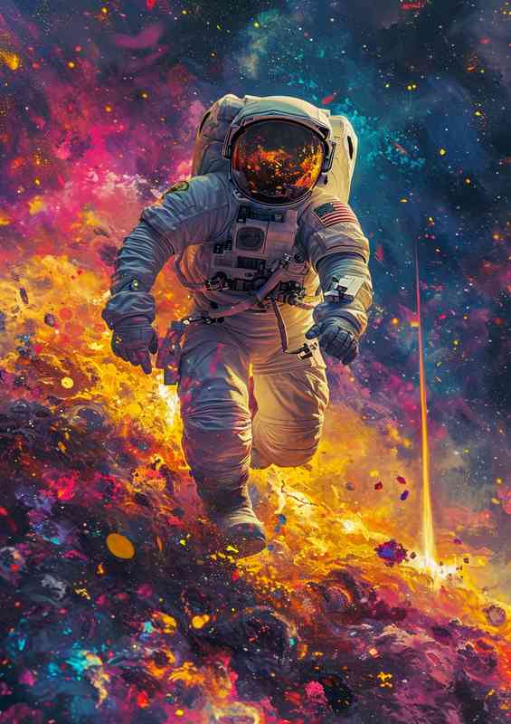 Astronaut in coloured cloud space | Metal Poster
