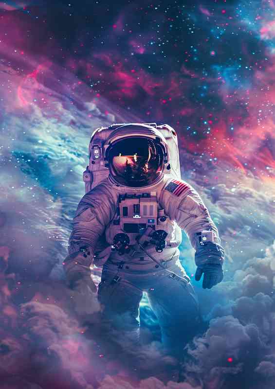 Astronaut in space and surrounded by a galaxy clouds | Metal Poster