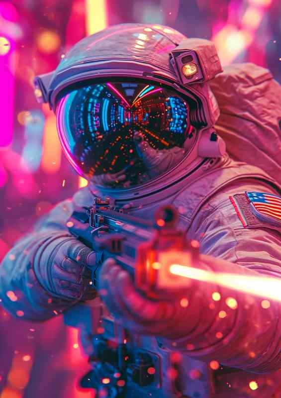 Astronaut in space suit in neon colours | Metal Poster
