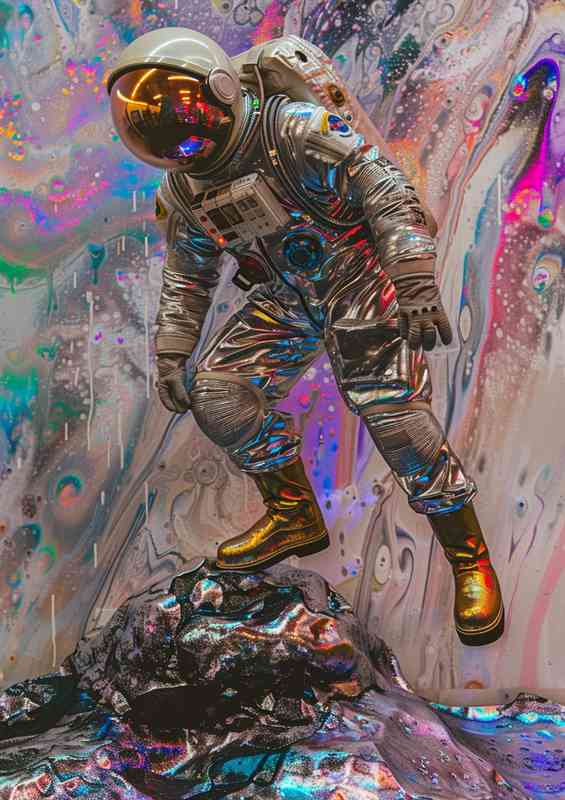 Astronaut in space wearing a suit and space boots | Metal Poster