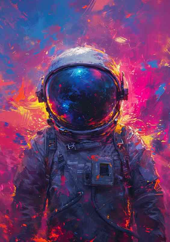 Astronaut with a array of colours in space | Metal Poster