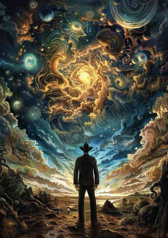 Man looking into nebula deep sky | Metal Poster