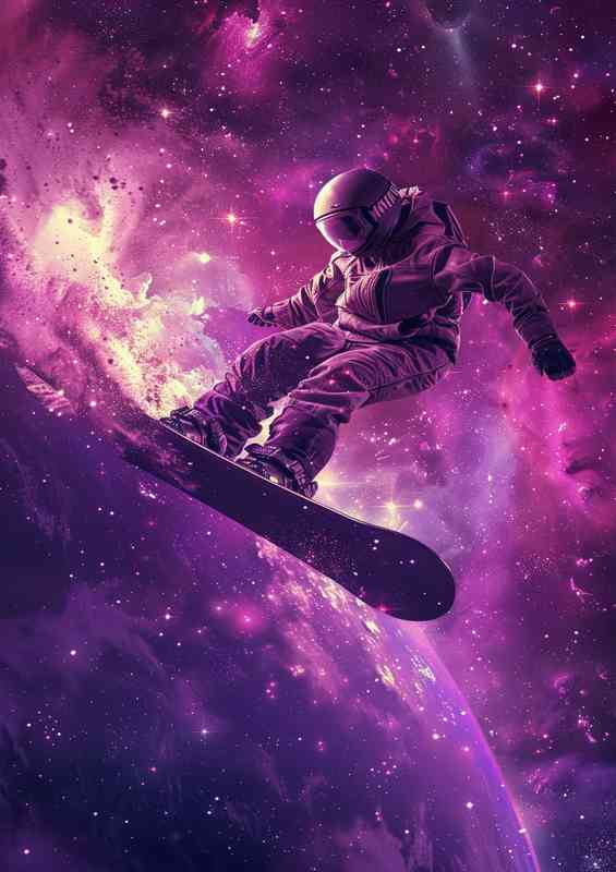 Man on a snowboard flying through space | Metal Poster
