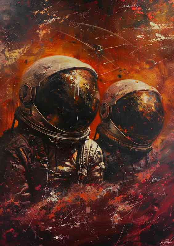 Space men in space wearing helmets | Metal Poster