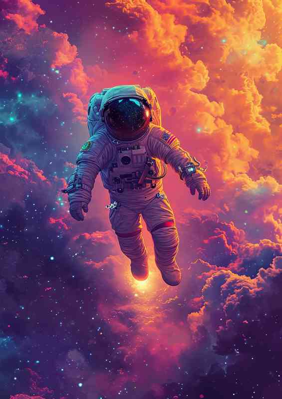 Spaceman astronaut walking in the clouds | Metal Poster