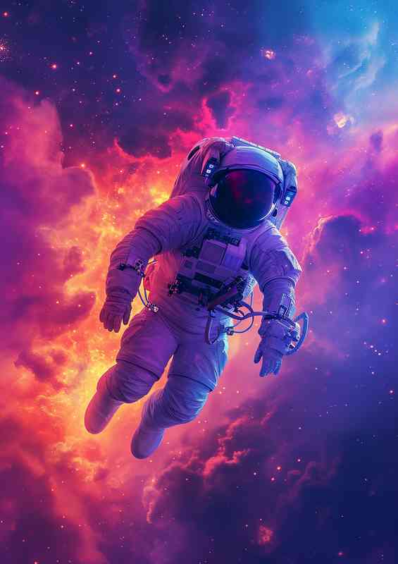 Spaceman flying through the clouds | Metal Poster