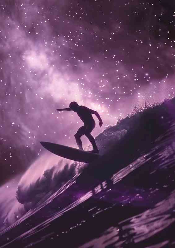 Surfboarder on a surfboard in space | Metal Poster