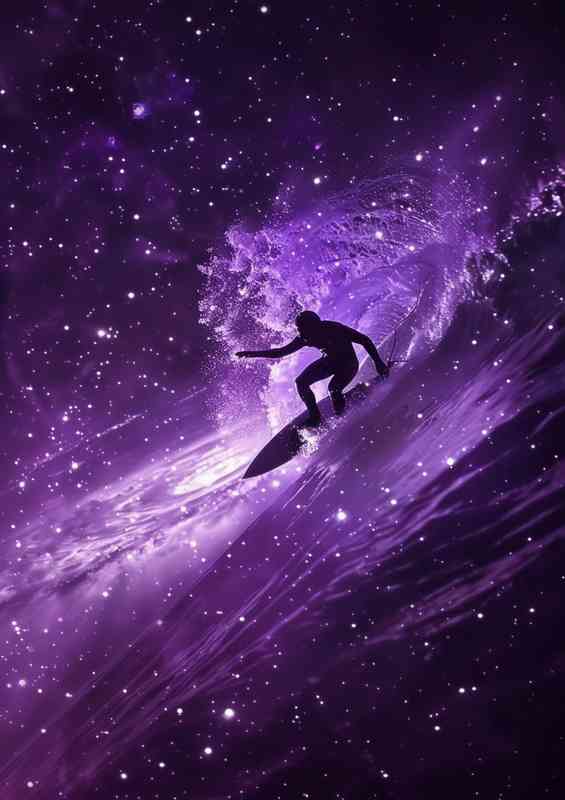 Surfer in space on a surfboard | Metal Poster