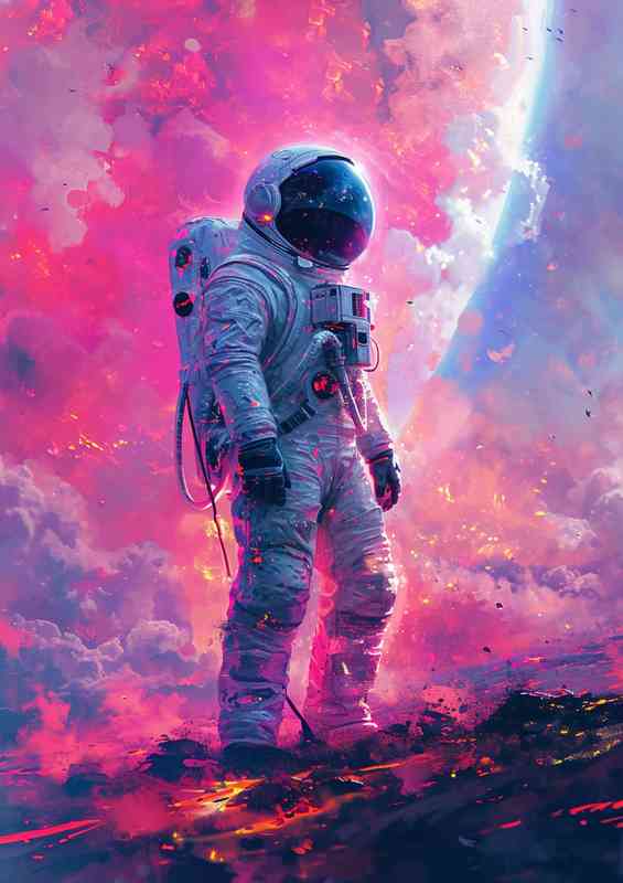 Walking on a planet in his space suit | Metal Poster