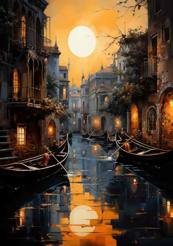 Moonlit Canals Boats Drift In Nights Caress | Metal Poster