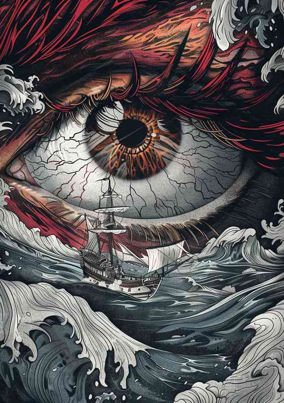 Eye Ship in the ocean in the style of fantasy | Metal Poster