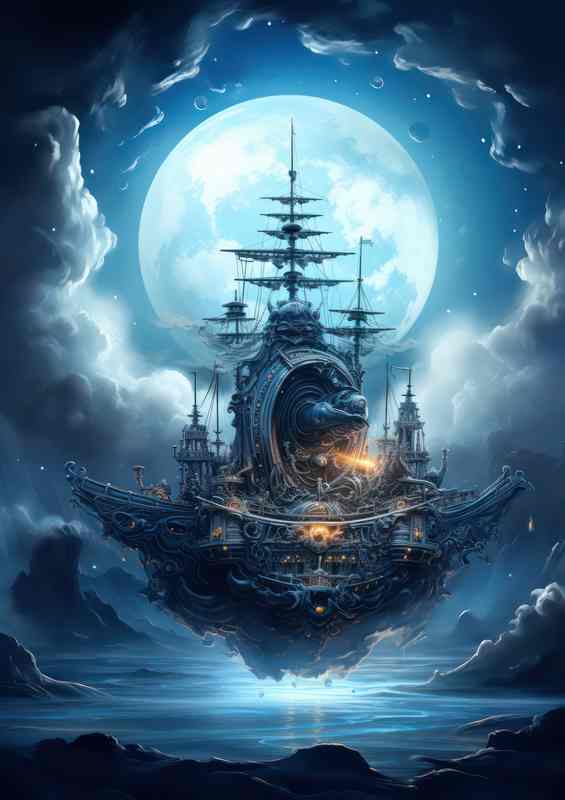 Moons Caress Galleon Sails Fantasy | Metal Poster