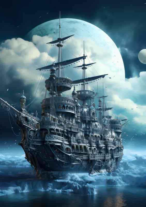 Night Whispers Galleon Adrift Under Stars | Metal Poster