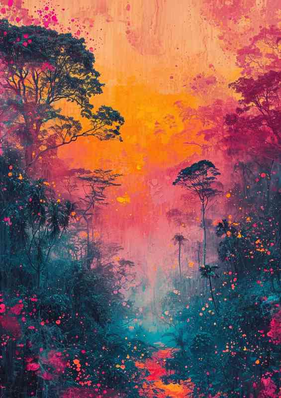 Colorful painting of a glowing forest | Metal Poster