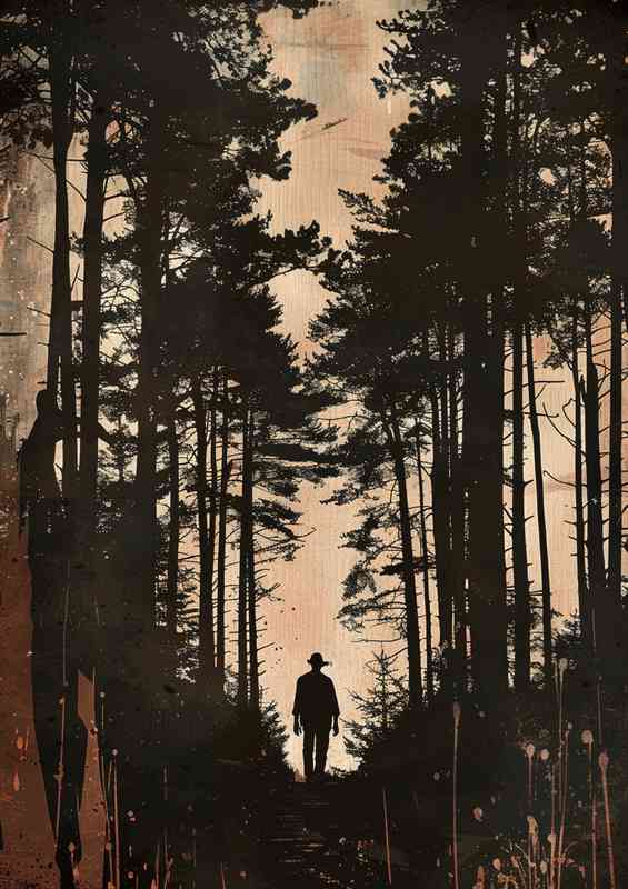 Man walking through the forest silhouette | Metal Poster