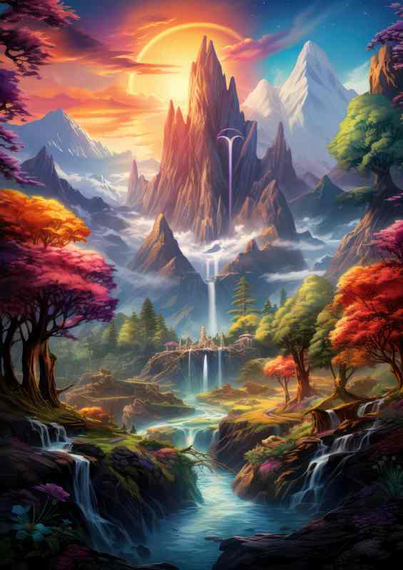 Rainbows Mountain Tale Falls Glisten Below | Metal Poster